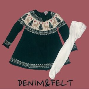 Tahari Baby Girls Fair Isle Christmas Sweater Dress & Tights | NEW/NWOT!!🎄🎄